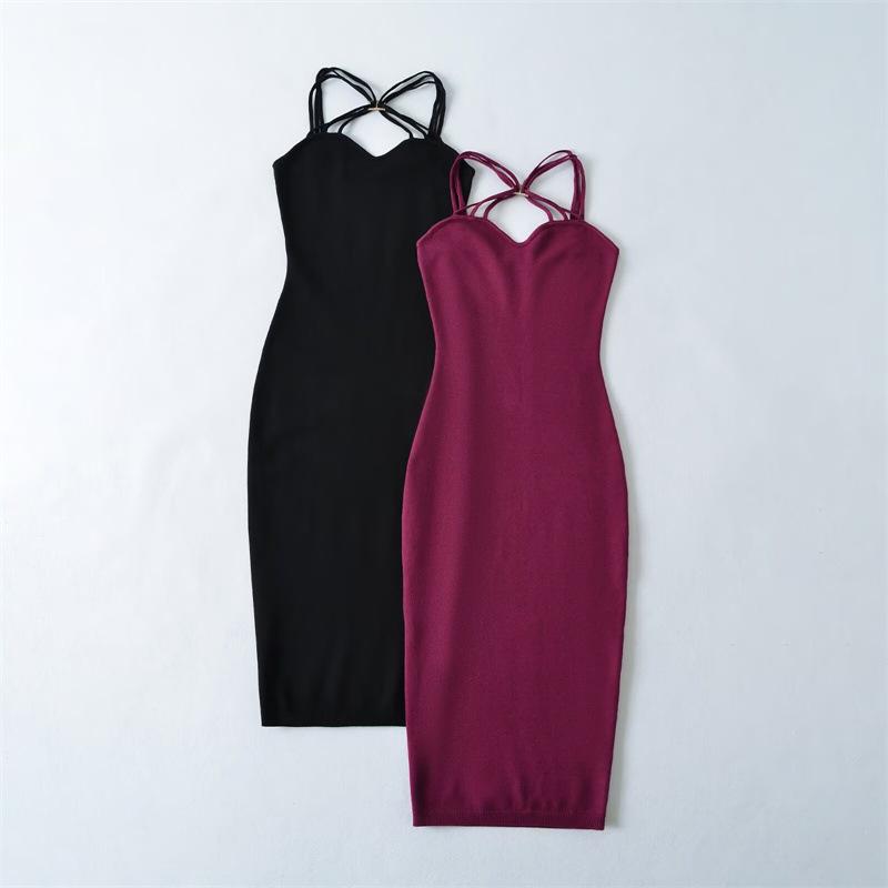 Women's Pure Desire Cross-Strap Knit Dress: Elegant Waist-Cinching, Slimming, Hip-Hugging Short Skirt