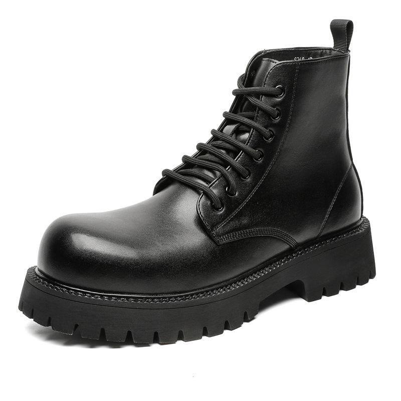 

men s casual business office platform boots black original leather shoes cowboy autumn winter boot big toe ankle botas masculina 280 чёрный