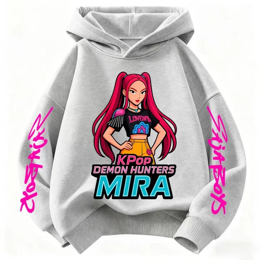 Winter Kpop Demon Hunter Children's Hooded Sweatshirt Cute Kpop Demon Hunter Tiger Top Harajuku Boys and Girls