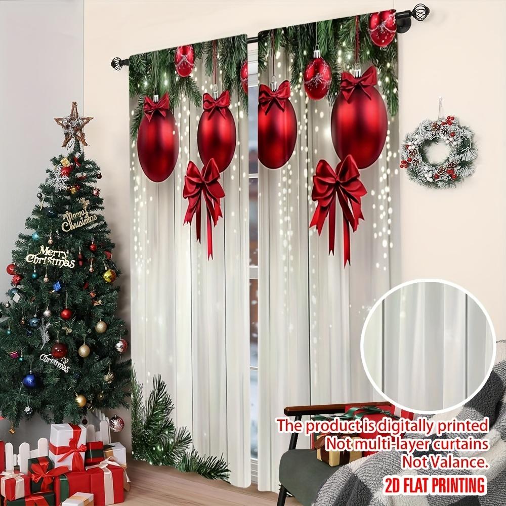 Christmas Red Green Curtains Flat Print Polyester Indoor Party Birthday Celebration Festive Decor Curtain Set Of 2 Made Washable