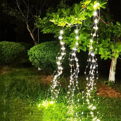 600 LED Güneş Enerjili LED Firefly Demet Işıkları Açık Hava Bakır Tel Çelenk Işık Şelale Işık Dizisi Güneş Enerjili Dal Asma Işık