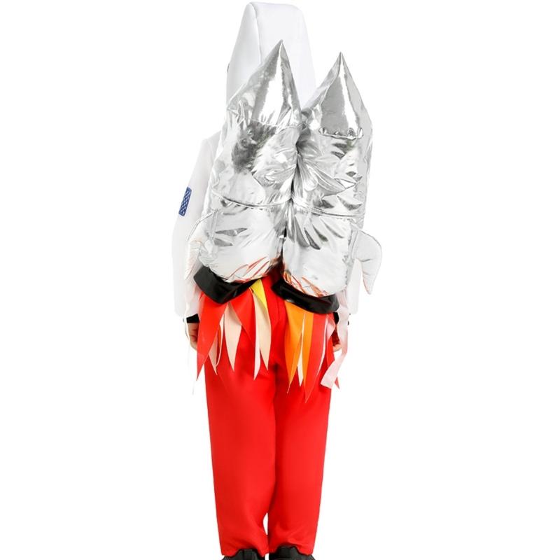 Astronaut Costume With 3D Rockets Backpack For Kids Role Play Science Theme Party And Stage Performances Soft Polyester Fabric