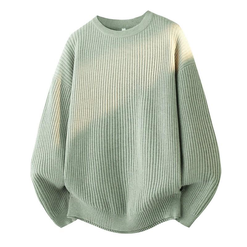 Suéter de Punto Oversize con Cuello Redondo para Hombre Pulóver Casual de Manga Larga Ropa de Calle Otoño