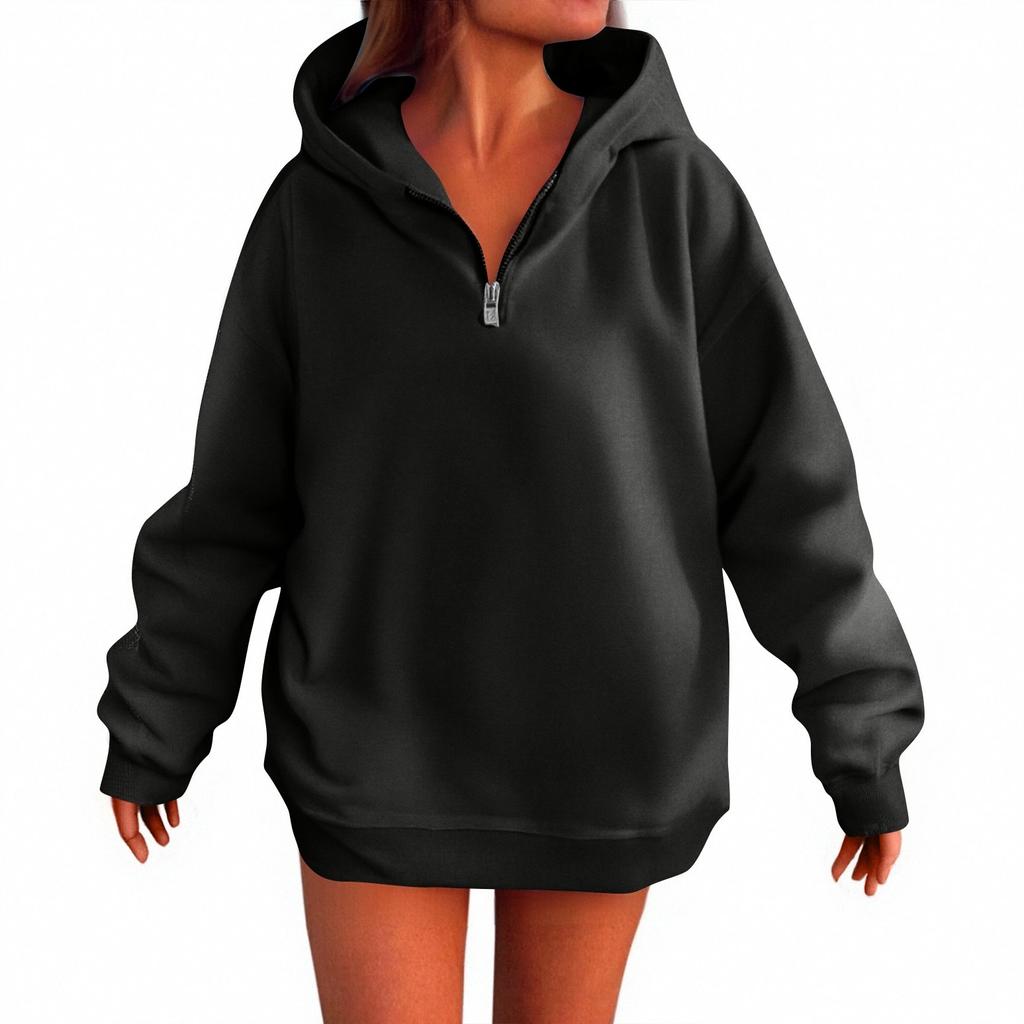 Women's Fashion Casual Long Sleeve Solid Color Hooded Sweatshirt Tops