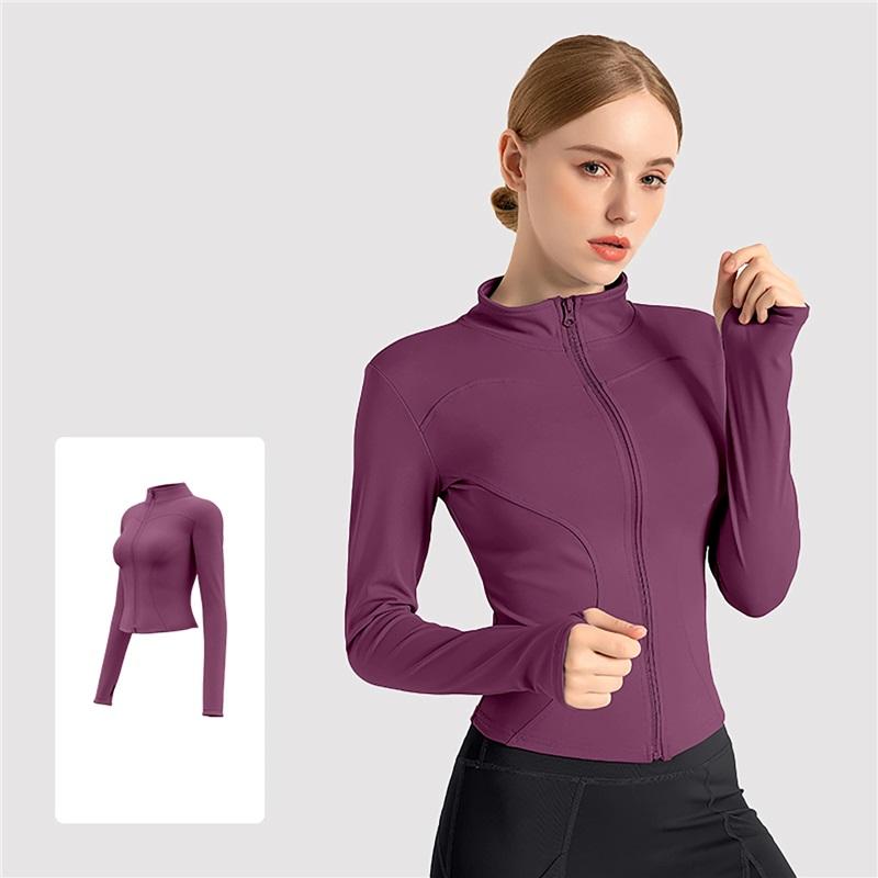 Högstretch Damyogakläder, Utomhuslöpningssportjackor, Tunna Fitness Långärmade Enfärgade Solskyddstoppar