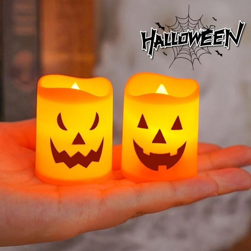 6Pcs Pumpkin LED Candle Light Battery Powered Skull Ghost Spooky Light Halloween Party Decora Ambiance Electronic Candle Lights