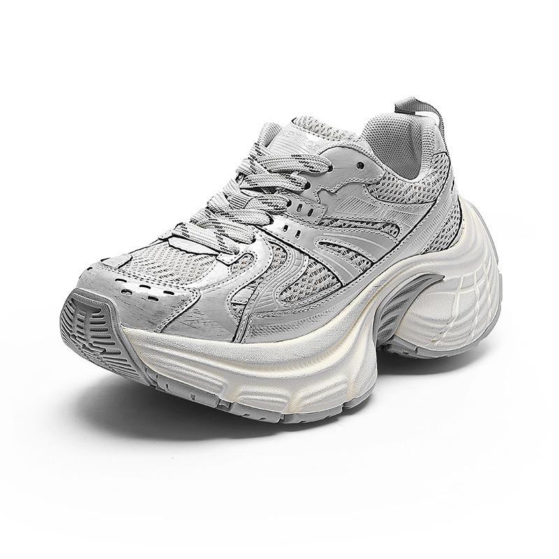 Muffin Platform Sneakers Women's Spring New Leather Mesh Breathable Comfortable Casual Dad Shoes