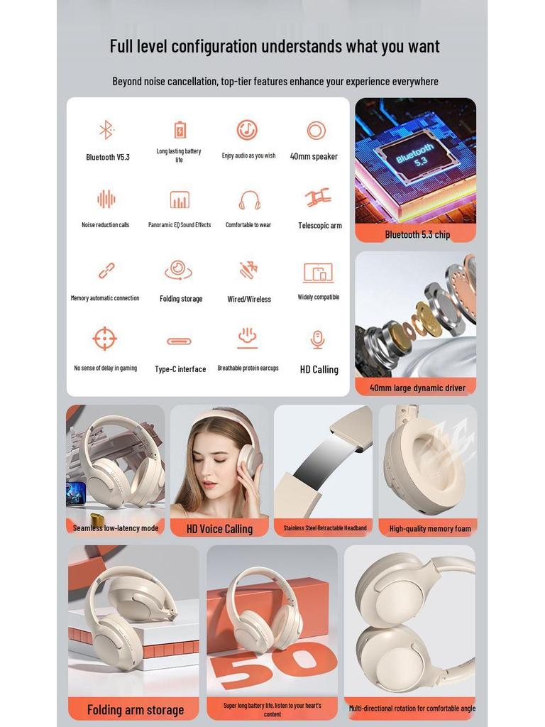 New V500 Wireless Bluetooth Over-Ear Headphones: Deep Bass, Stereo Sound, Rotating, Foldable Design.