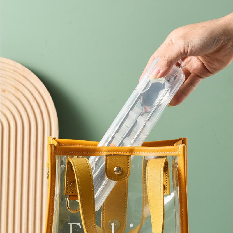 1Pc Portable Makeup Brush Organizer Eyebrow Pencil Tableware Chopsticks Transparent With Cover Storage Box Kitchen Accessories