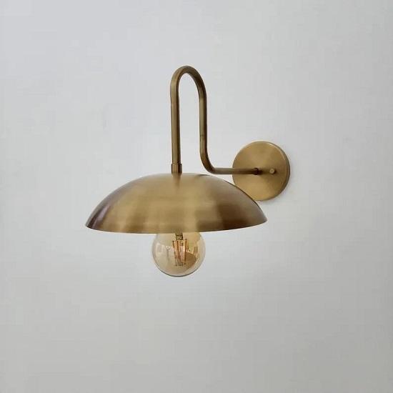 Gooseneck Brass Wall Sconce with Globe — Curved‑Arm Indoor/Outdoor Light Fixture