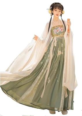 [Housaku Co., Ltd.] Ancient Hanfu Classical Beauty Elegant Chinese Court Costume Cosplay Set Tang Suit Haori Long Skirt 6-Piece Set (L, Natural Green)