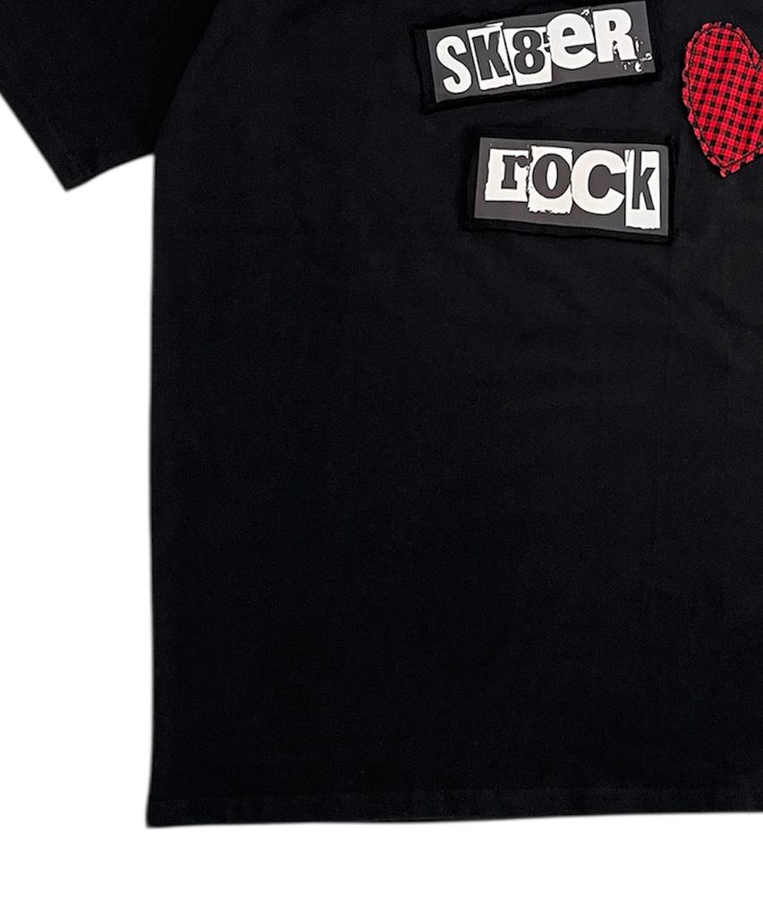 SK8ER ROCK Love Rock Patchwork T-Shirt ((Black))