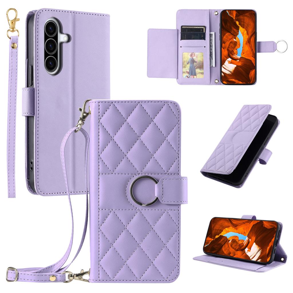 Für Samsung Galaxy A36 5G Crossbody Lederhülle Ring Schnalle Brieftasche Ständer Raute Handyhülle