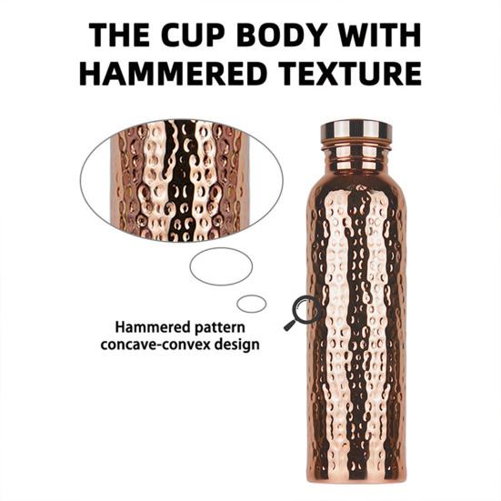 800ML Copper Sports Water Bottle Hammer Pattern Large Capacity Leakproof Portable Outdoor Cycling Gym Fitness Travel Electroplating Drinking Cup