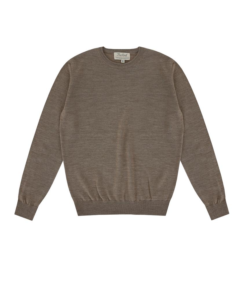 BELLIEF Wool Soft Round Neck Knit (Sand Melange)