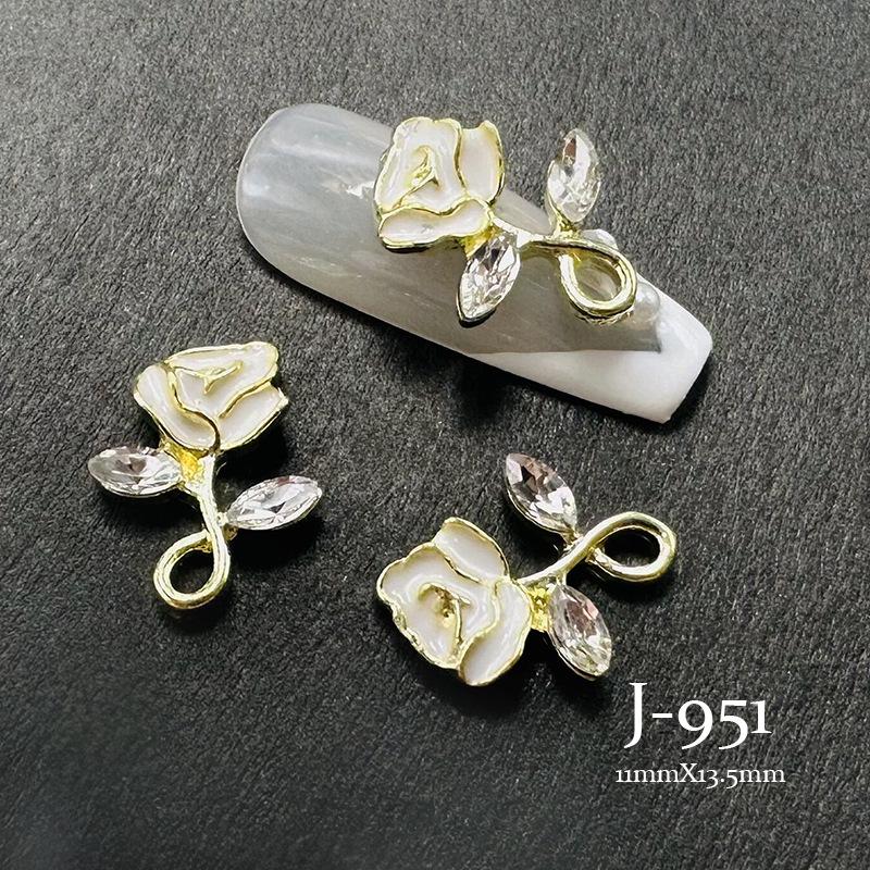 Trending Nail Art Alloy Camellia Pendant: Drip Oil Love, Black & White Rose, Color Edge Flower, Tassel Nail Diamond.