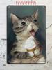 Vintage Tabby Cat Wall Art Aluminum Metal Painting Lollipop Knife Decor 20x30cm