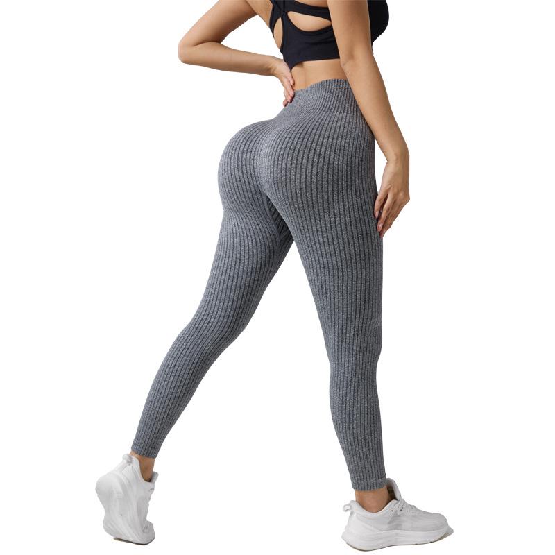 Europeiska & Amerikanska Högmidjade Randiga Yoga Byxor med Magekontroll - Dam Fitness & Löpning Leggings