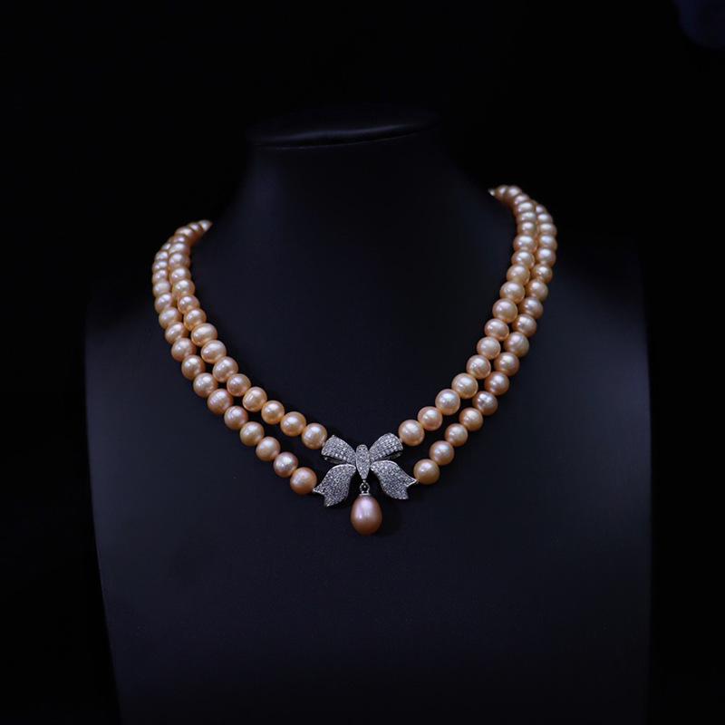 Goddess Style Natural Freshwater Pearl Bow Necklace - Women s Elegant Jewelry
