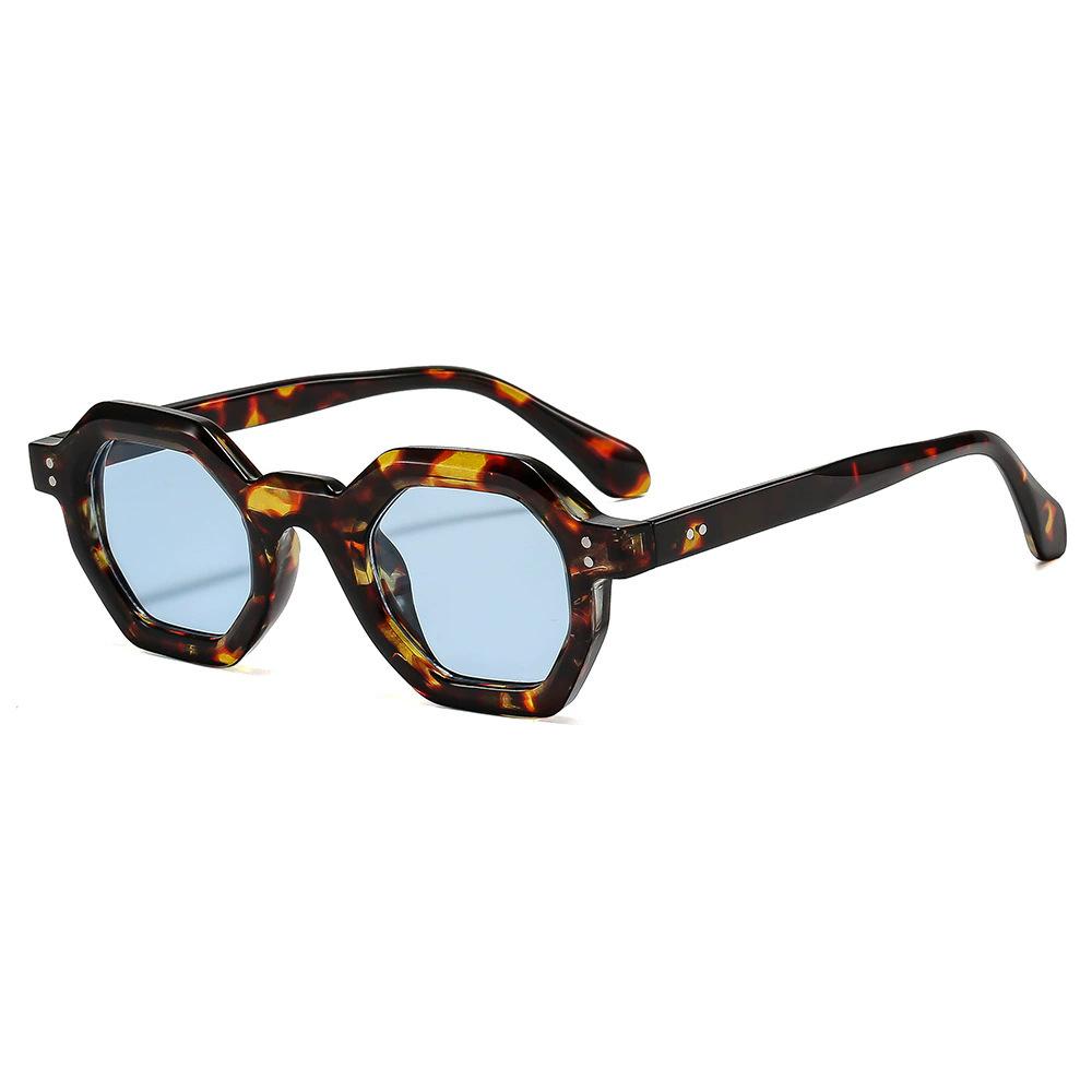  New Fashion Polygon Small Square Women Sunglasses Retro Rivets Men Leopard Blue Shades UV400 Trending Sun Glasses