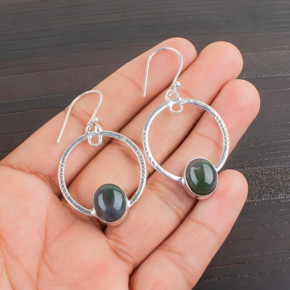 Natural Moss Agate Gemstone 925 Sterling Silver Handmade Jewelry Earrings 1.37" EE-67-38