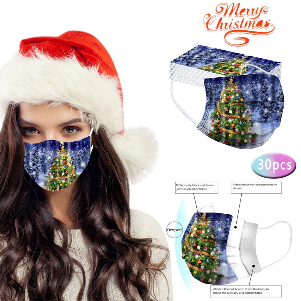30PC Christmas Print for Face Mask Disposable Earloop Mask