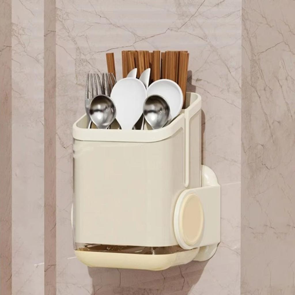 Kitchen Utensil Holder Wall Mounted No Drilling Rotatable Chopsticks Spoon Storage Rack Multipurpose Countertop Organizer for Home