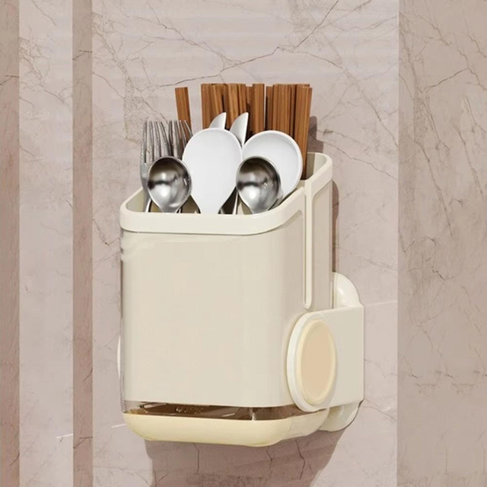 

Wall Mounted Utensil Holder with Rotatable Chopstick Cage one size бежевый
