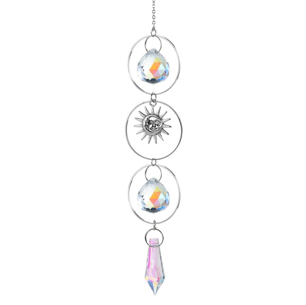 TikTok-Inspired Silver Crystal Wind Chimes with Stars, Moon, and Sun Catcher