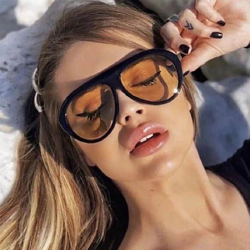 Oversized Yellow Pilot Sunglasses Women Vintage Big Sun Glasses Female Fashion Ladies Shades Men Uv400 Eyeglasses