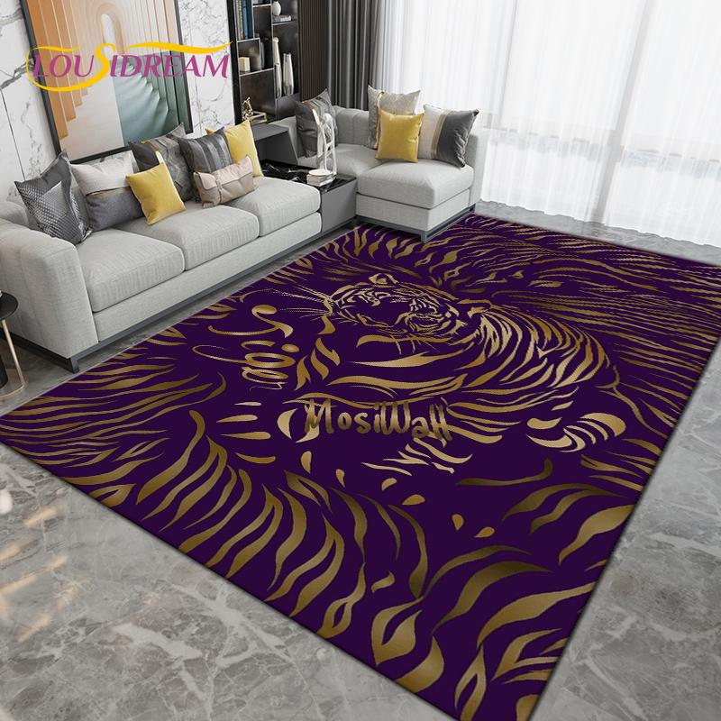 Cartoon Tiger Lion Wolf Animal Area Rug,Carpet Rug for Living Room Bedroom Sofa,Doormat Kitchen Bathroom Non-slip Floor Mat Gift