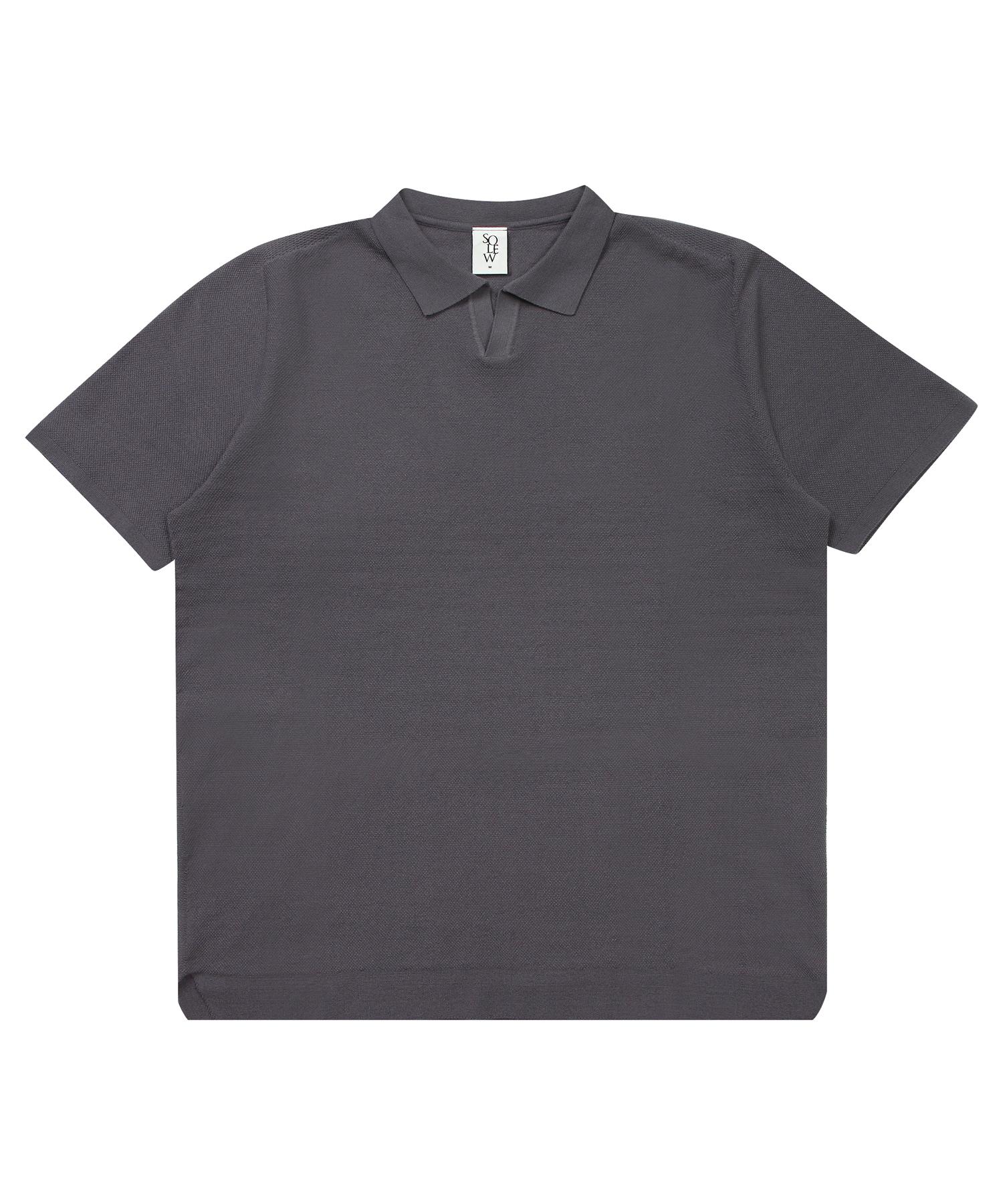 Soru Open Collar Short Polo Sweater_Gray L