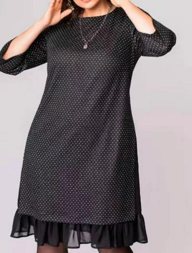 Polka Dot Dress Elegant Black for Women Aged Round Neck Middle S чёрный