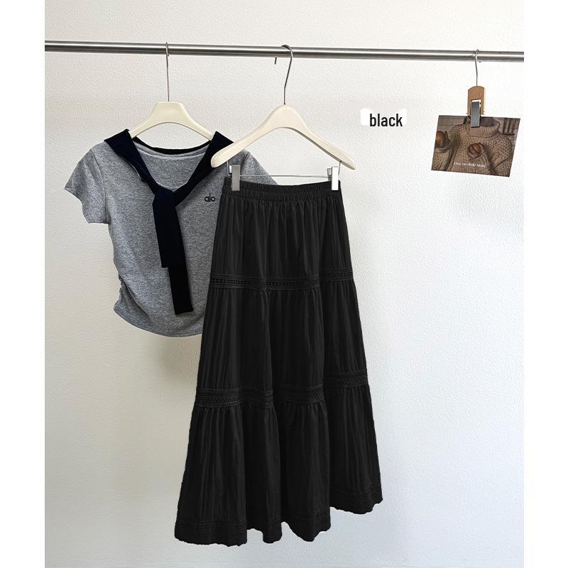 Юбка-миди А-силуэта из водорастворимого кружева с высокой талией One Size чёрный