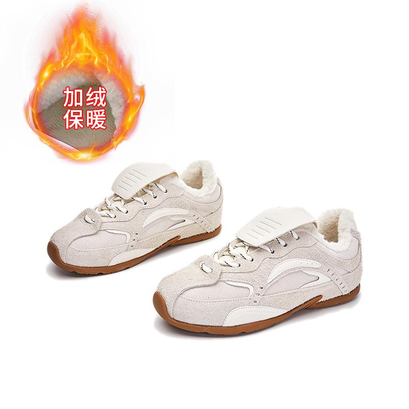 Leather velvet Forrest Gump shoes women's 2025 winter new warm retro sports shoes versatile German training shoes casual women's shoes