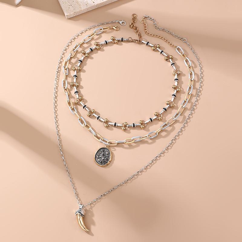 Punk Geometry Alloy Pendant Necklace For Women With Multilayer Chain