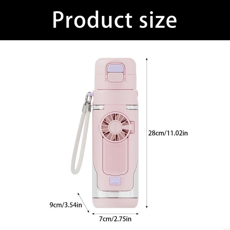 Double Spouts Sports Bottle Integrated With Handheld Fan Hydrations Vessel Perfect For Running Cycling B03E