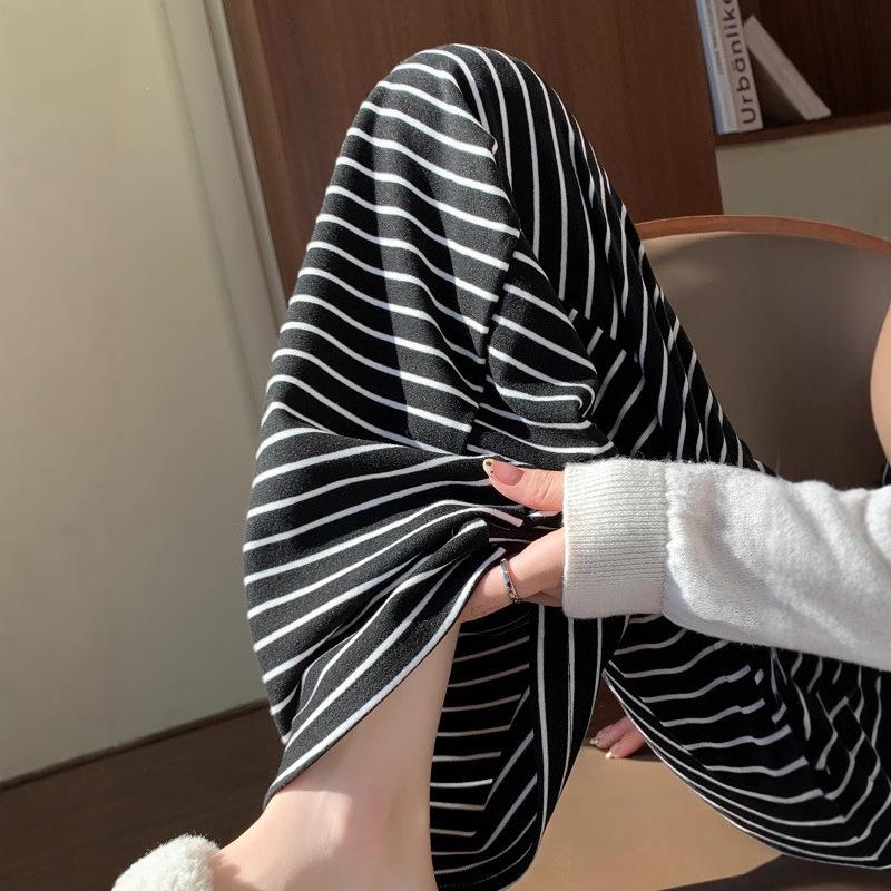Women's Soft Glutinous High-Waisted Striped Wide-Leg Pants - Spring/Autumn 2025