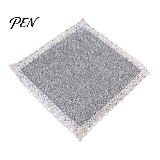 Durable Kitchen Chair Pad Cotton Linen with Ties, Square Summer Seat Lace Rattan Trim, 15.75" X Breathable Washable Mat for Dining Office Protective