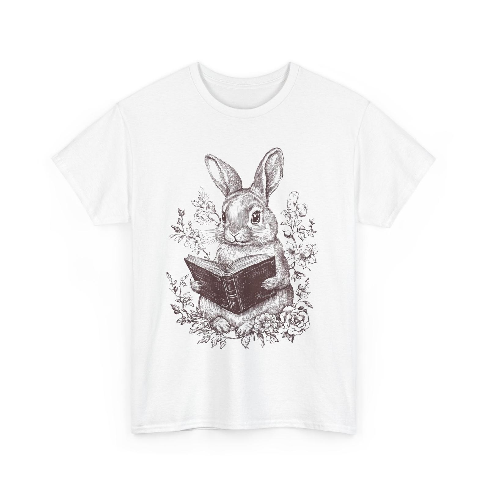 Book T-Shirt | Booktrovert T-Shirt | Rabbit Reading a Book Floral Shirt Unisex T-Shirt XL