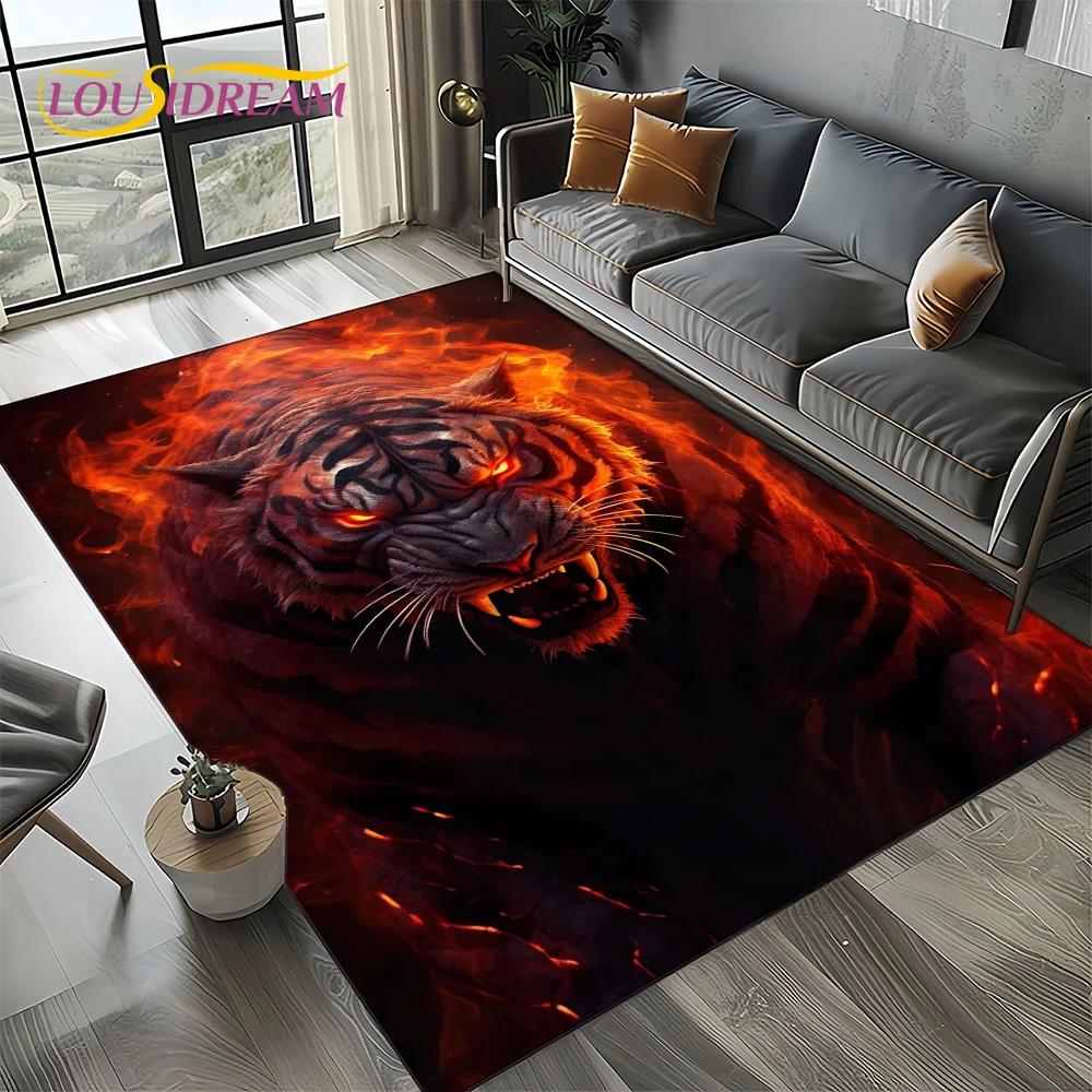 Wilder Tiger Löwe Leopard Biest Tier Wildtier Cartoon Teppich Teppich für Wohnzimmer Schlafzimmer Sofa Dekoration, Rutschfeste Bodenmatte