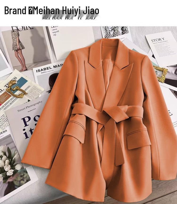 Women's Black Tie-Waist Slimming Suit Jacket - 2025 Spring/Autumn Korean Style Fashion.