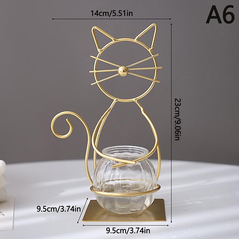 Creative Hydroponic Vase Simple Cat Iron Flower Machine Heart-Shaped Hydroponics Vase Creative Home Living Room Table Decor