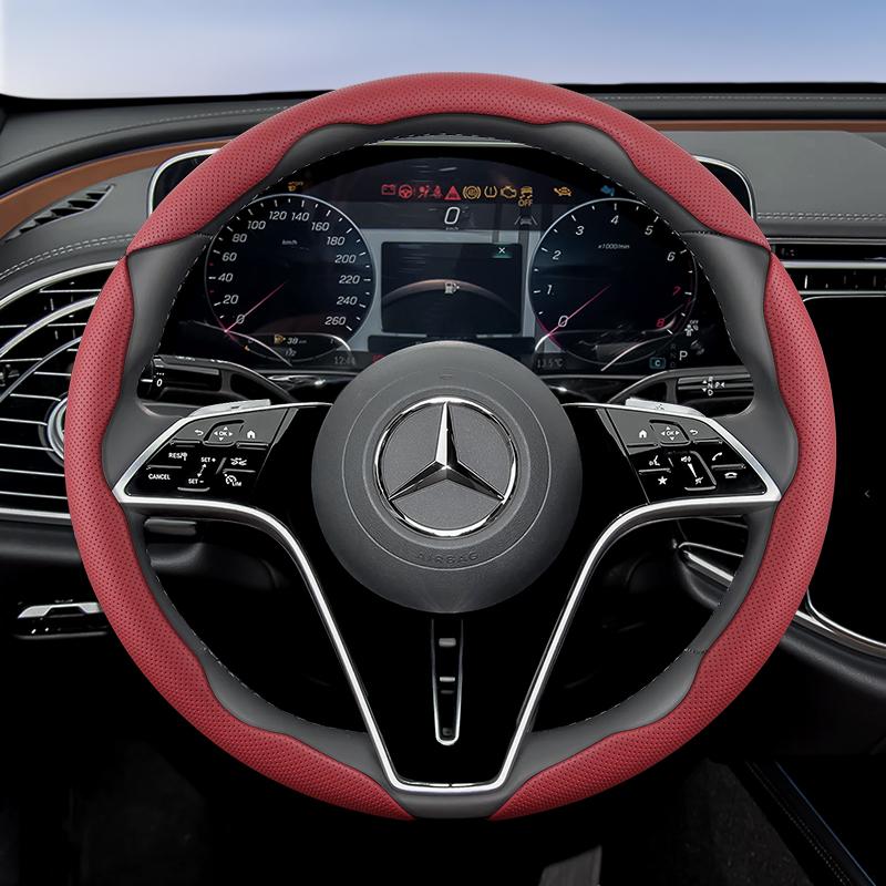 Suitable for Mercedes-Benz Breathable Holes Leather Steering Wheel Cover Segmented Quick Release Design Non-Slip and Durable E Class S C a Glc Suv