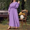 Women's Fashion Color Large V Neck Long Sleeved Dress