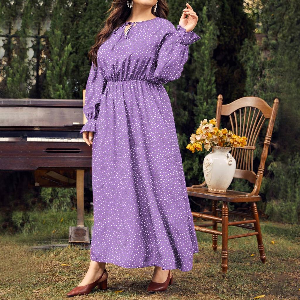 Women's Fashion Color Large V Neck Long Sleeved Dress