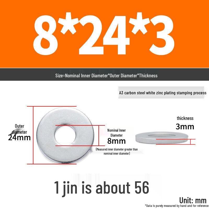 Extra Large Galvanized Metal Flat Washer - Thickened Round Screw Washer M6-M16