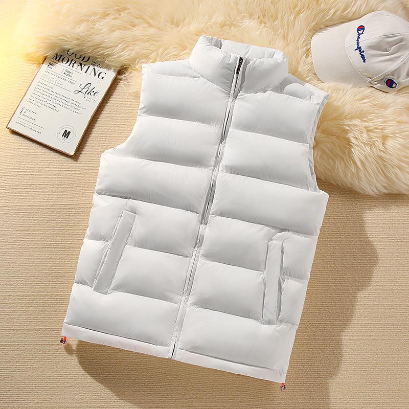 

Autumn and winter new women s simple vest sports and leisure solid color stand-up collar couple vest jacket S білий