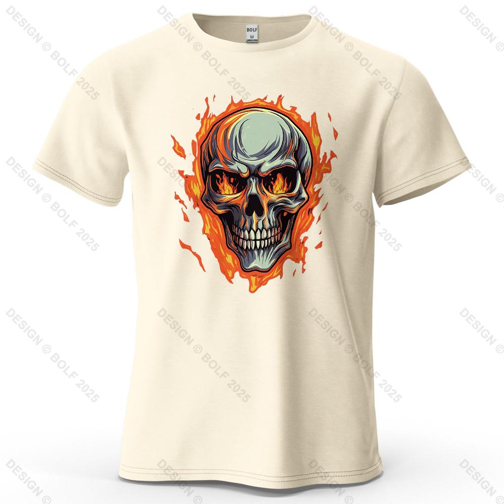 Flaming Skull Biker Fashion Printed Men's T-Shirt 100% Cotton Oversized Tattoo Art Graphic Tees for Women Tops Tees Streetwear