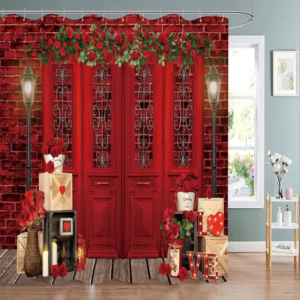 Valentine's Day Decoration Shower Curtain Holiday Gift Party Background Decoration Fabric Washable Shower Curtain Bathroom Decor